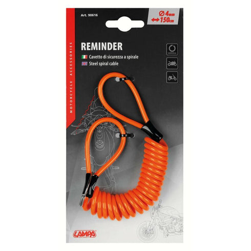 Cablu spiralat din otel Safety Reminder - 150cm - Portocaliu